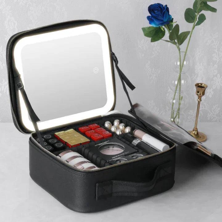 GlowLuxe LED Vanity Case | Draagbare Beauty-Organizer met Verstelbare LED-Spiegel voor een Onberispelijke Make-up