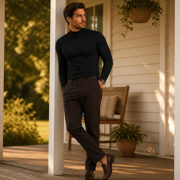 Slim fit herenshirt met lange mouwen en omslaanbare hoge kraag