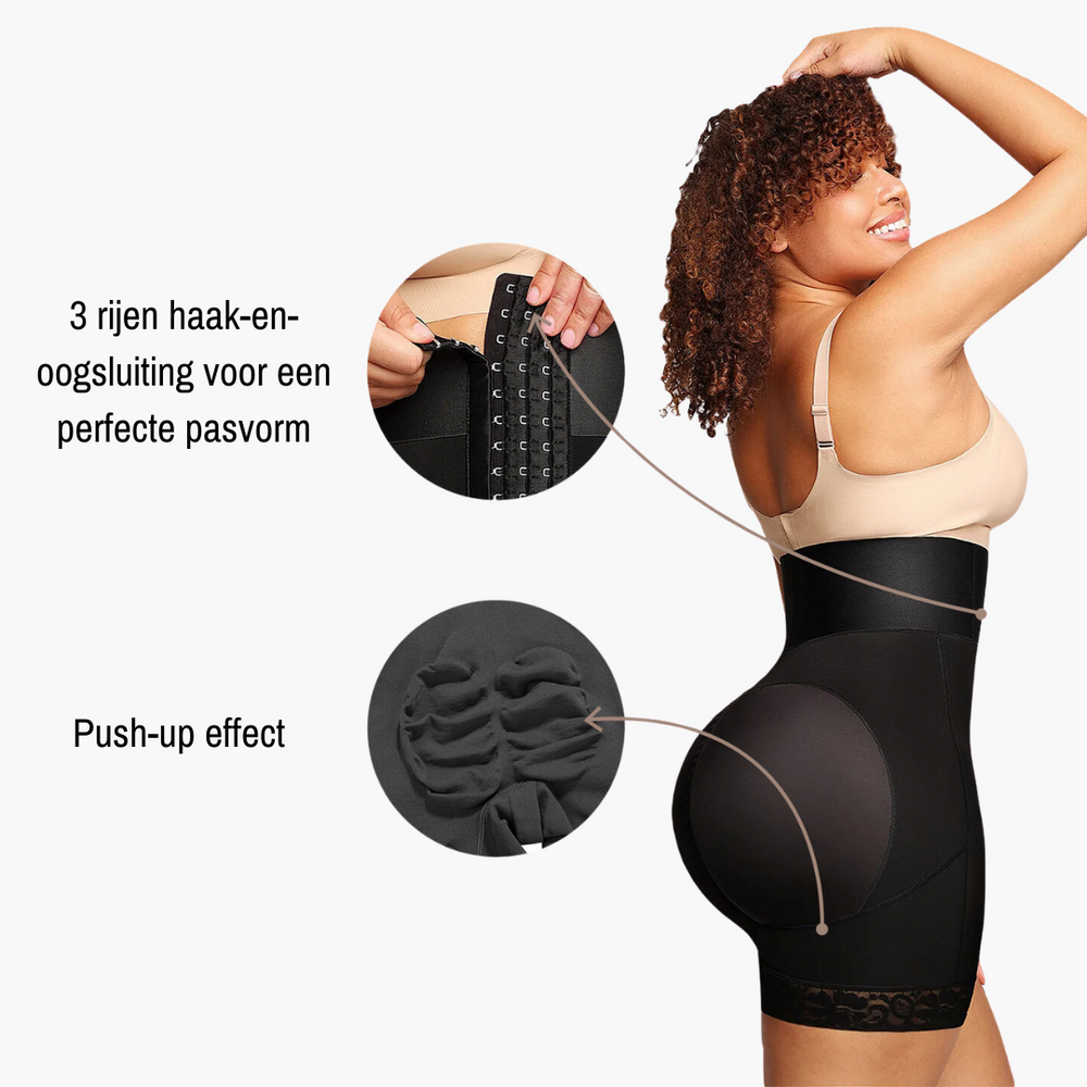 
                  
                    HOOG GETAILLEERD BODYSHAPER SHORT MET 3 RIJEN HAAKJES KORSET
                  
                