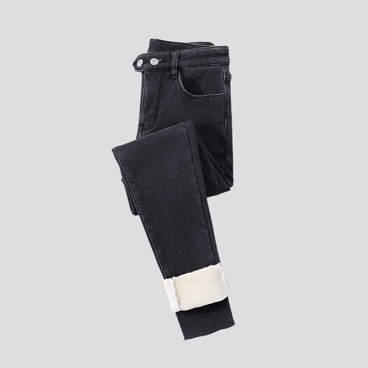 Winterjeans met hoge taille voor dames, gevoerd voor koude dagen