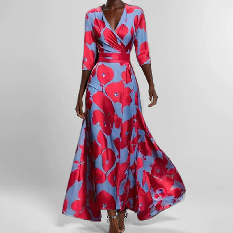 V-Hals Maxi Jurk met Print en Zakken