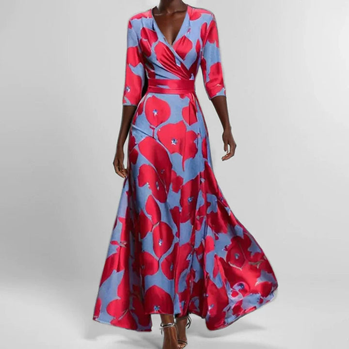 V-Hals Maxi Jurk met Print en Zakken