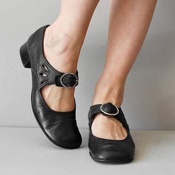 Leren damesschoenen met lage hakken