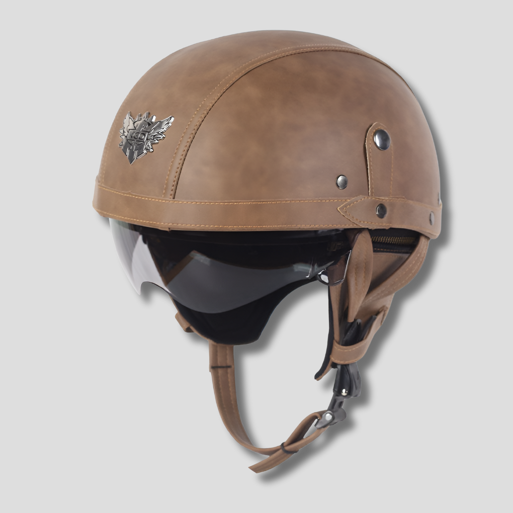 Vintage motorhelm met intrekbaar vizier