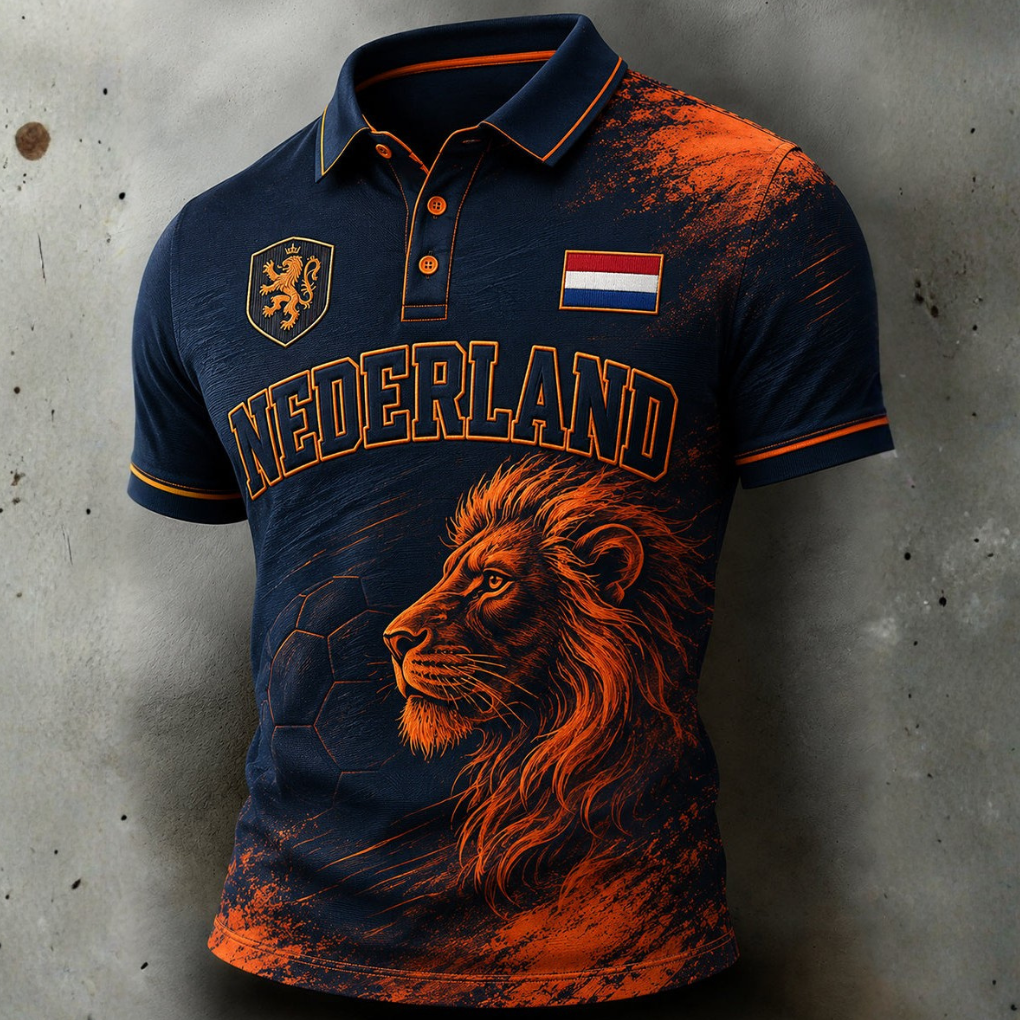 Heren Slim Fit WK Oranje blauw Poloshirt – Korte Mouwen
