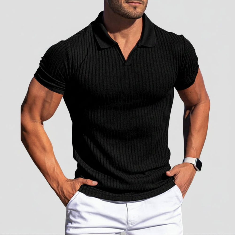 Polo Shirt Lapel V-neck Vertical Striped Short Sleeve Men's T-shirt