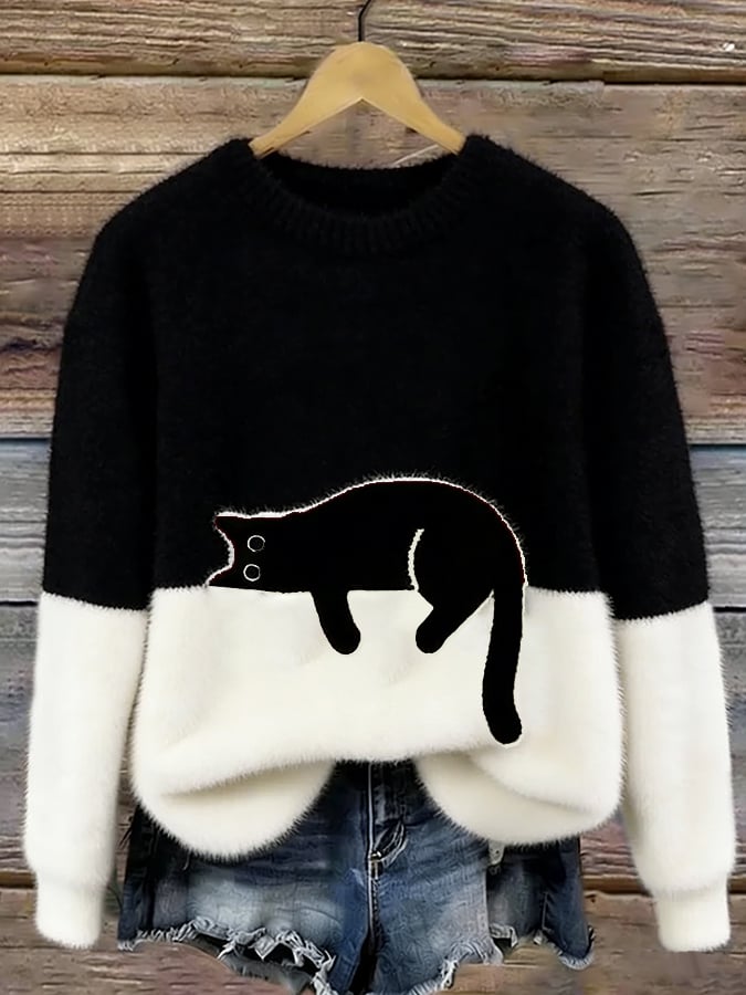 Oversized trui met kattenprint