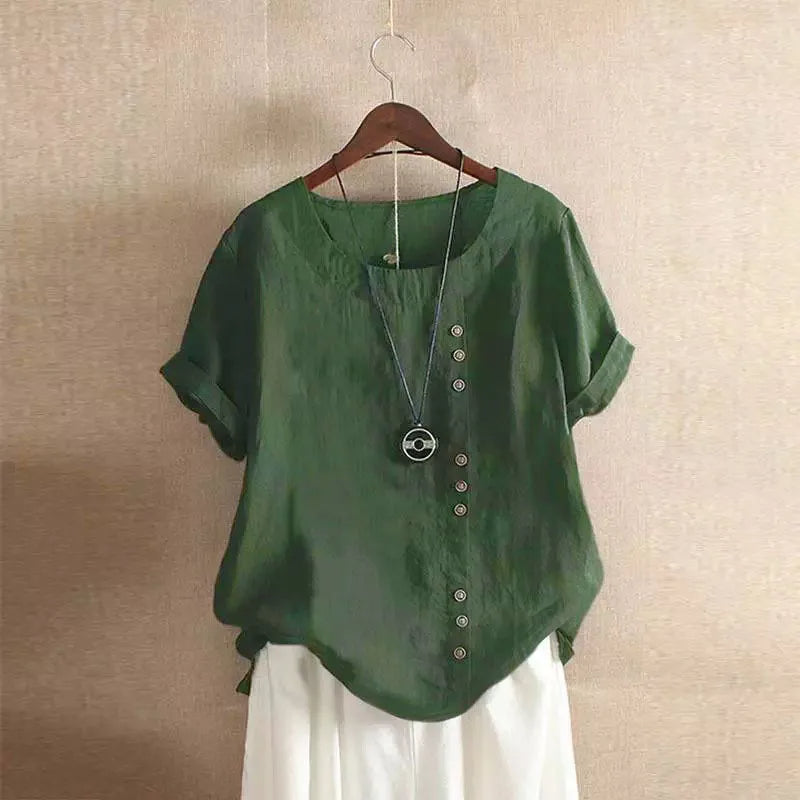 Elegante katoenmixen Dames Blouse met Korte Mouwen en Knoop details