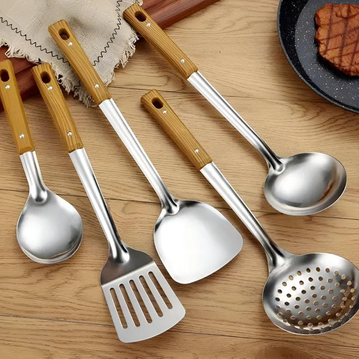 Premium Houten Handgreep Keukengerei Set (5-delig)