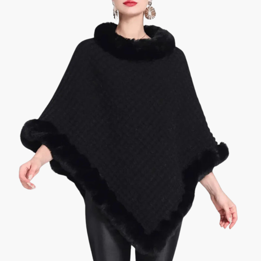 Vrouwen Gebreide Poncho met Nepbont Afwerking en Oversized Pasvorm