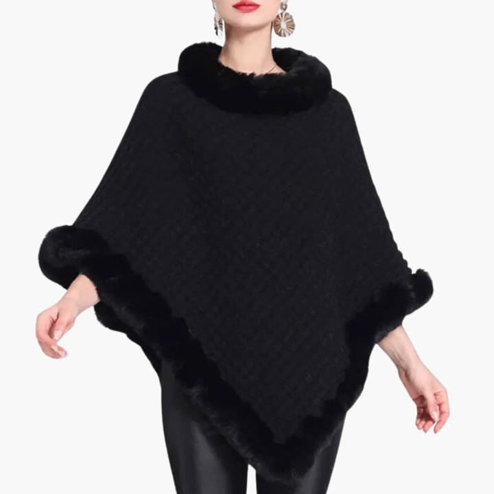 Vrouwen Gebreide Poncho met Nepbont Afwerking en Oversized Pasvorm