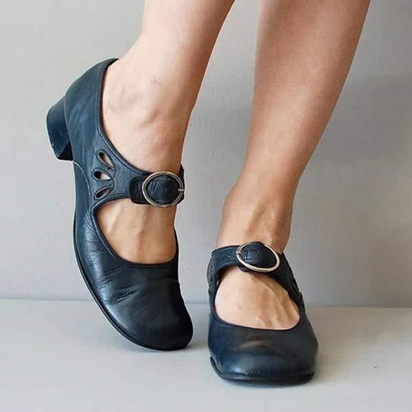 Leren damesschoenen met lage hakken