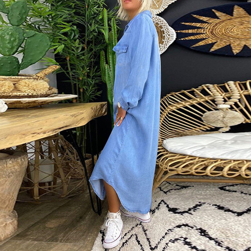 Spijkerjurk met lange mouwen