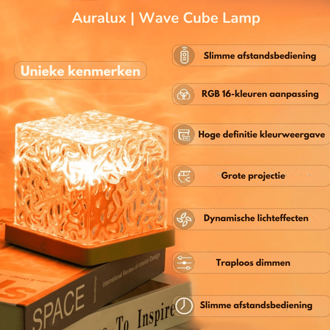 Golfkubus-led-tafellamp met vloeiende gekleurde lichtgolven