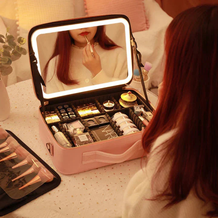 GlowLuxe LED Vanity Case | Draagbare Beauty-Organizer met Verstelbare LED-Spiegel voor een Onberispelijke Make-up