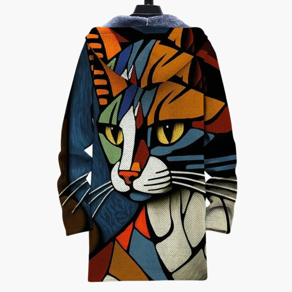 Unisex Hooded Zip Cardigan met Kattenprint Ontwerp
