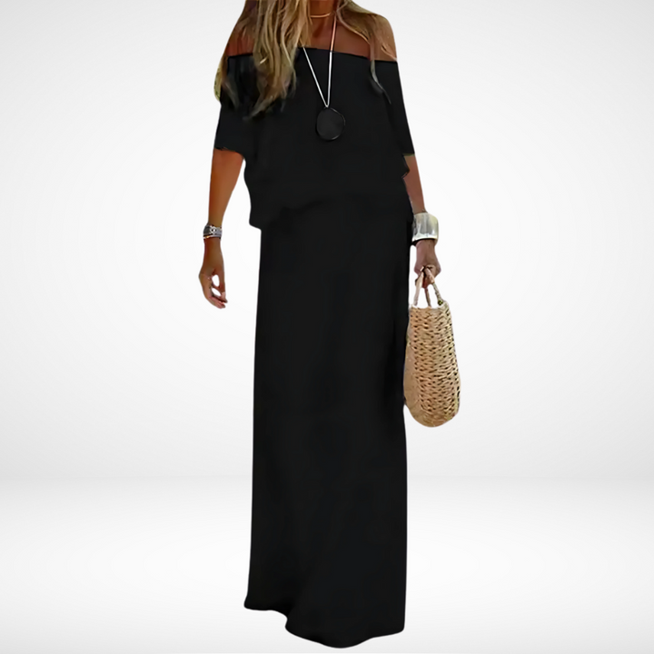 Elegante Witte Maxi Strandjurk met Off-Shoulder Design