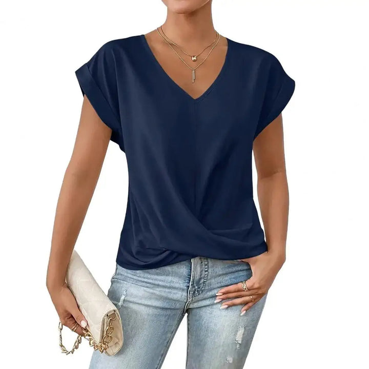 Stijlvolle V-hals Blouse met Geplooid Detail