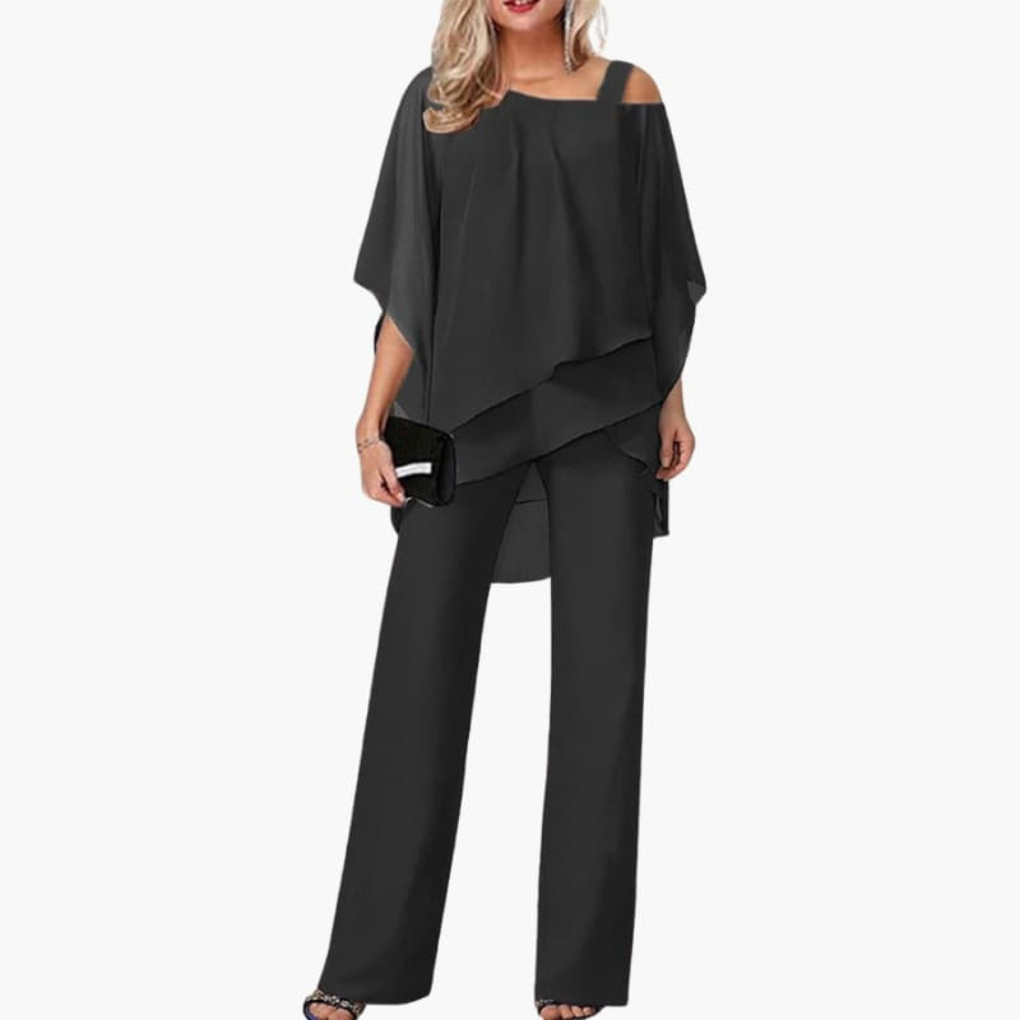 Dames Jumpsuit met Koude Schouder en Wijde Broekspijpen