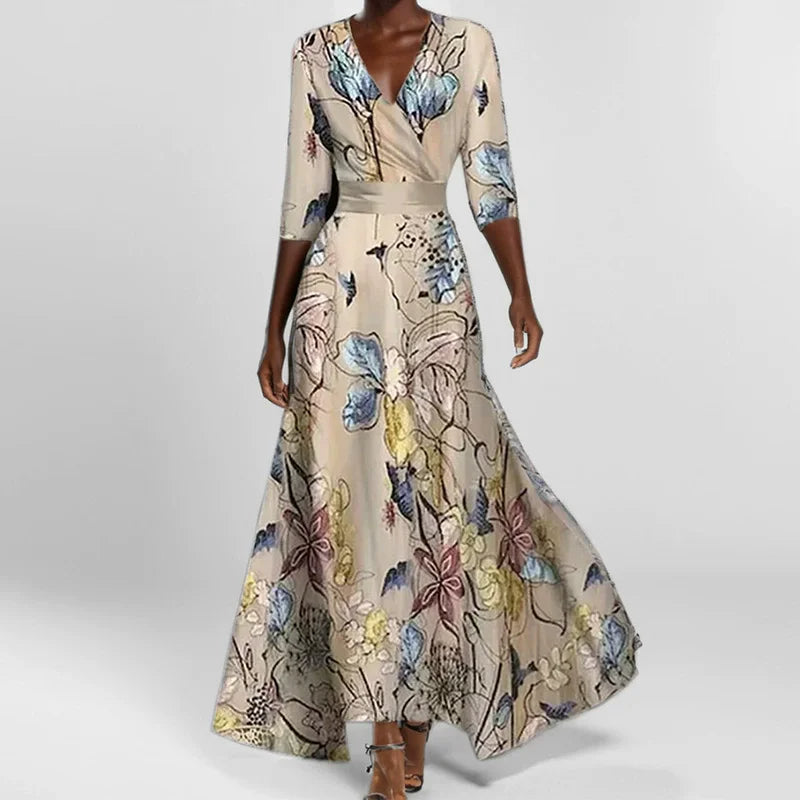 V-Hals Maxi Jurk met Print en Zakken