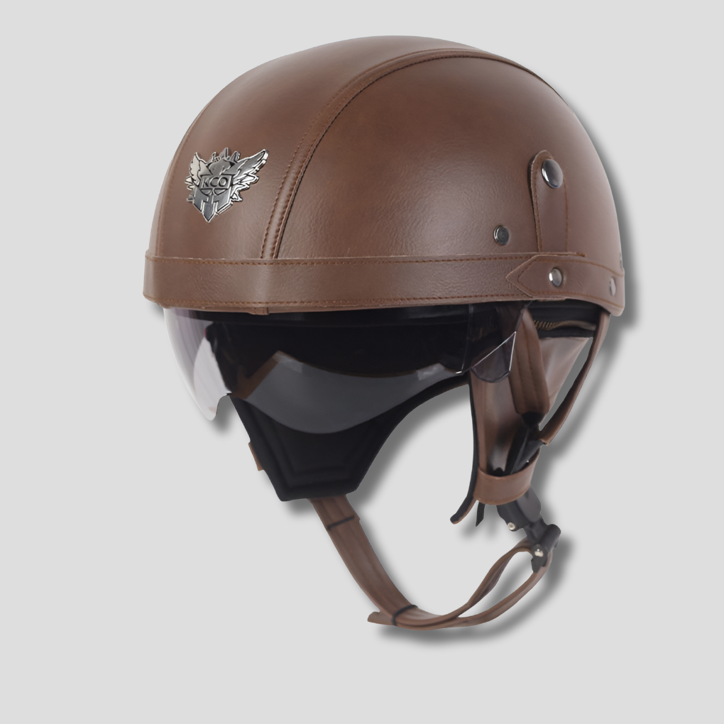 Vintage motorhelm met intrekbaar vizier
