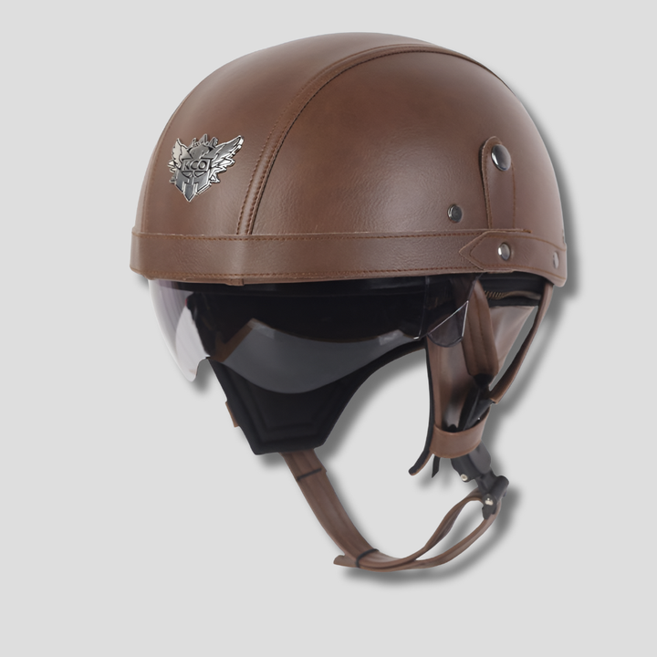 Vintage motorhelm met intrekbaar vizier