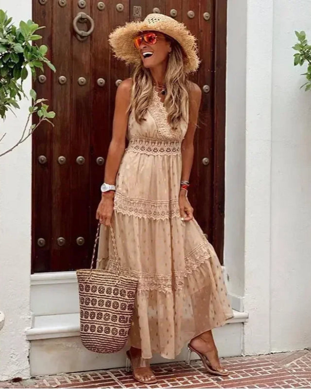 Lange Maxi Jurk met Print en V-Hals