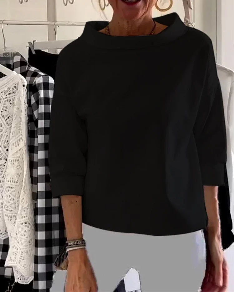 Casual Top met Brede Revers en Halve Col voor een Stijlvolle Look