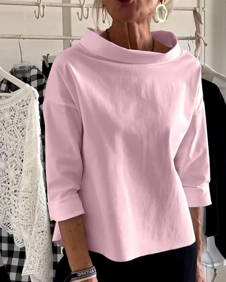 Casual Top met Brede Revers en Halve Col voor een Stijlvolle Look