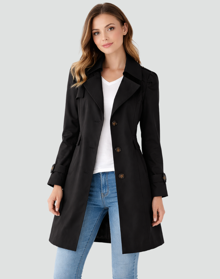 Getailleerde dames trenchcoat met klassieke revers, halflang