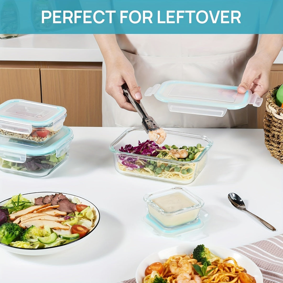 Set van 8 glazen voedselcontainers – Bento containers voor meal prep, luchtdicht, met lekvrije deksels, geschikt voor magnetron, oven, vriezer en vaatwasser, BPA-vrij