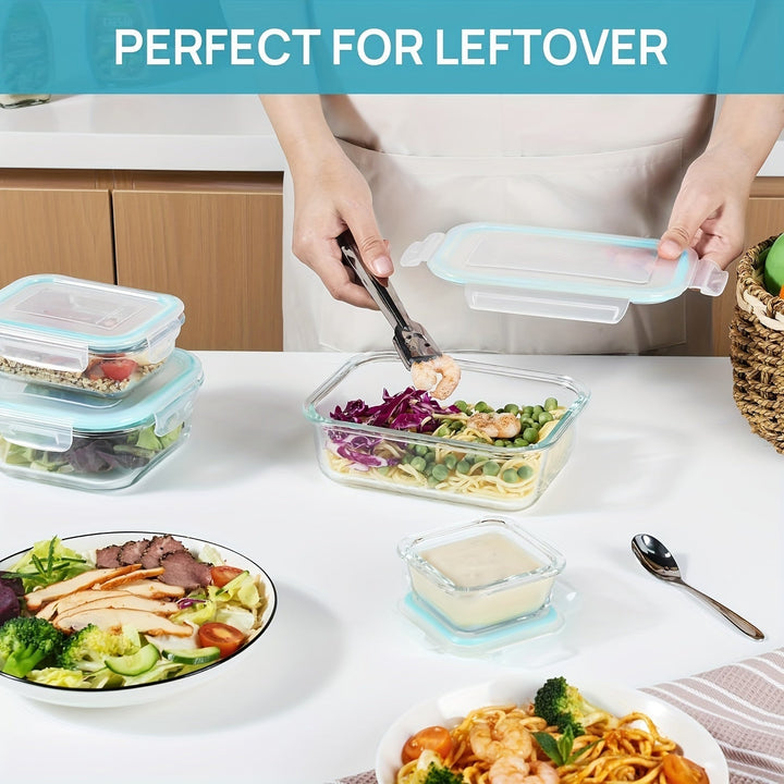 Set van 8 glazen voedselcontainers – Bento containers voor meal prep, luchtdicht, met lekvrije deksels, geschikt voor magnetron, oven, vriezer en vaatwasser, BPA-vrij