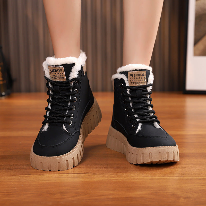 Gevoerde veterboots dames met fleece en dikke rubberzool