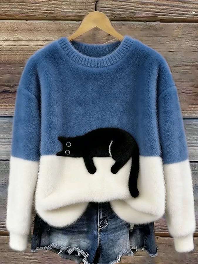 Oversized trui met kattenprint