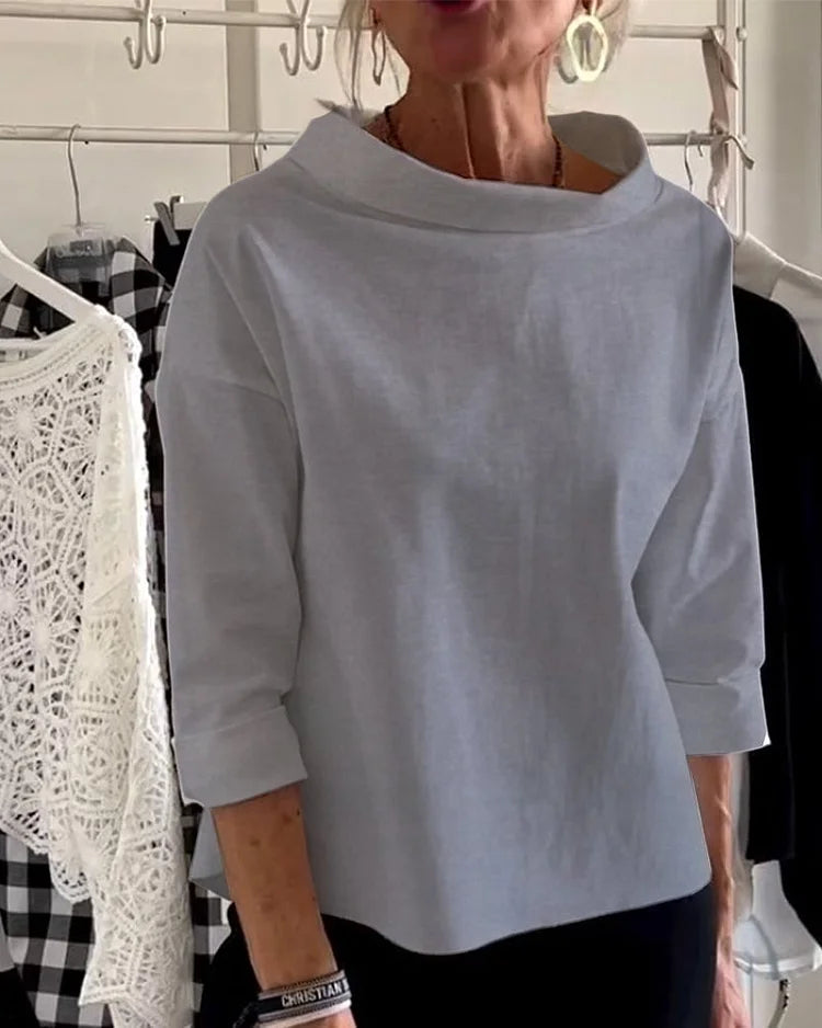 Casual Top met Brede Revers en Halve Col voor een Stijlvolle Look