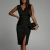 Maxijurk voor dames met V-hals, mouwloos, hoge taille en split