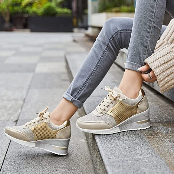 Verhoogde sneaker sleehak plateauzool dames - Esmer