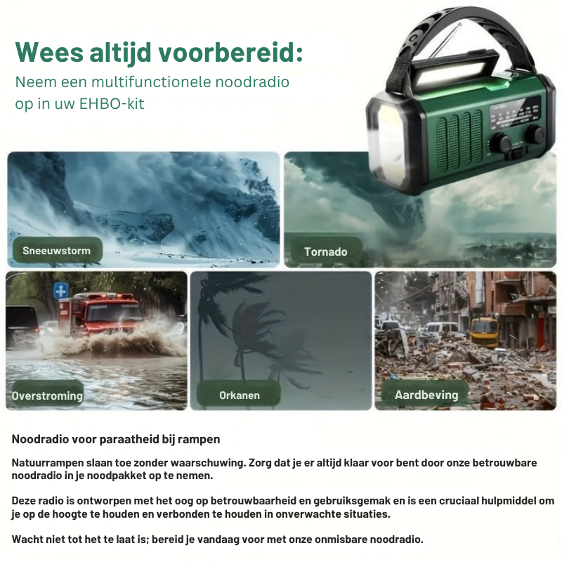 Noodradio met Handzwengel, Zonnepaneel en Powerbankfunctie