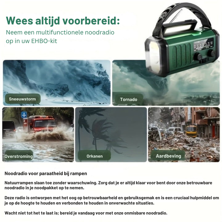 Noodradio met Handzwengel, Zonnepaneel en Powerbankfunctie