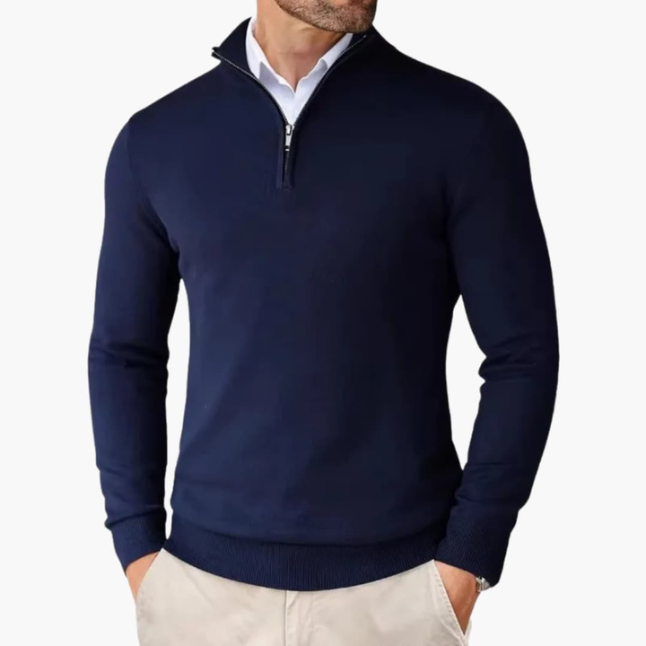 Heren Pullover met Kwart Rits en Geribbelde Zoom