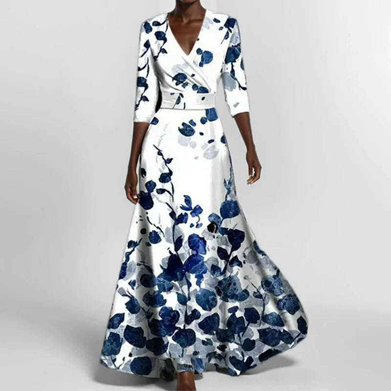 V-Hals Maxi Jurk met Print en Zakken