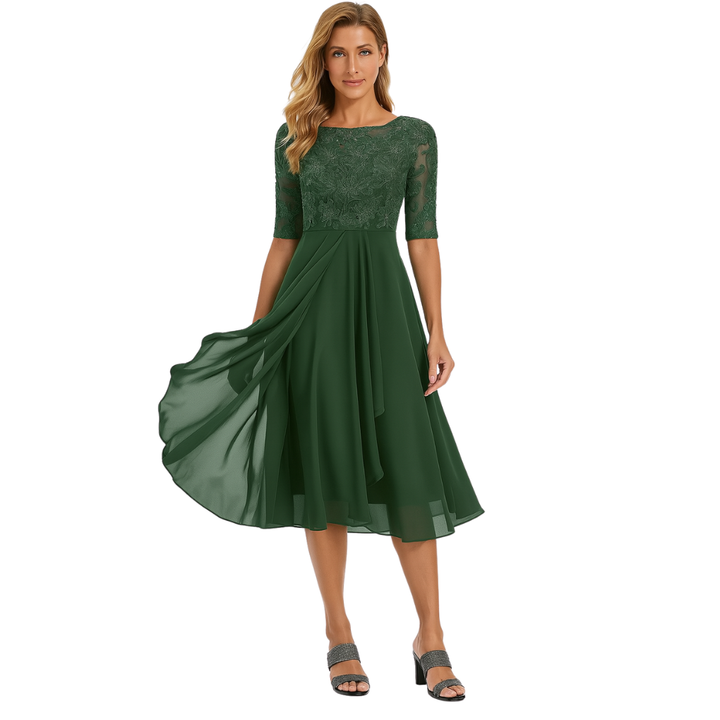 Vrouwen's Kant & Chiffon Midi Jurk