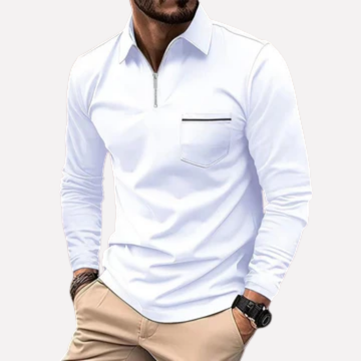 Heren's Langarm Polo Shirt met Borstzak