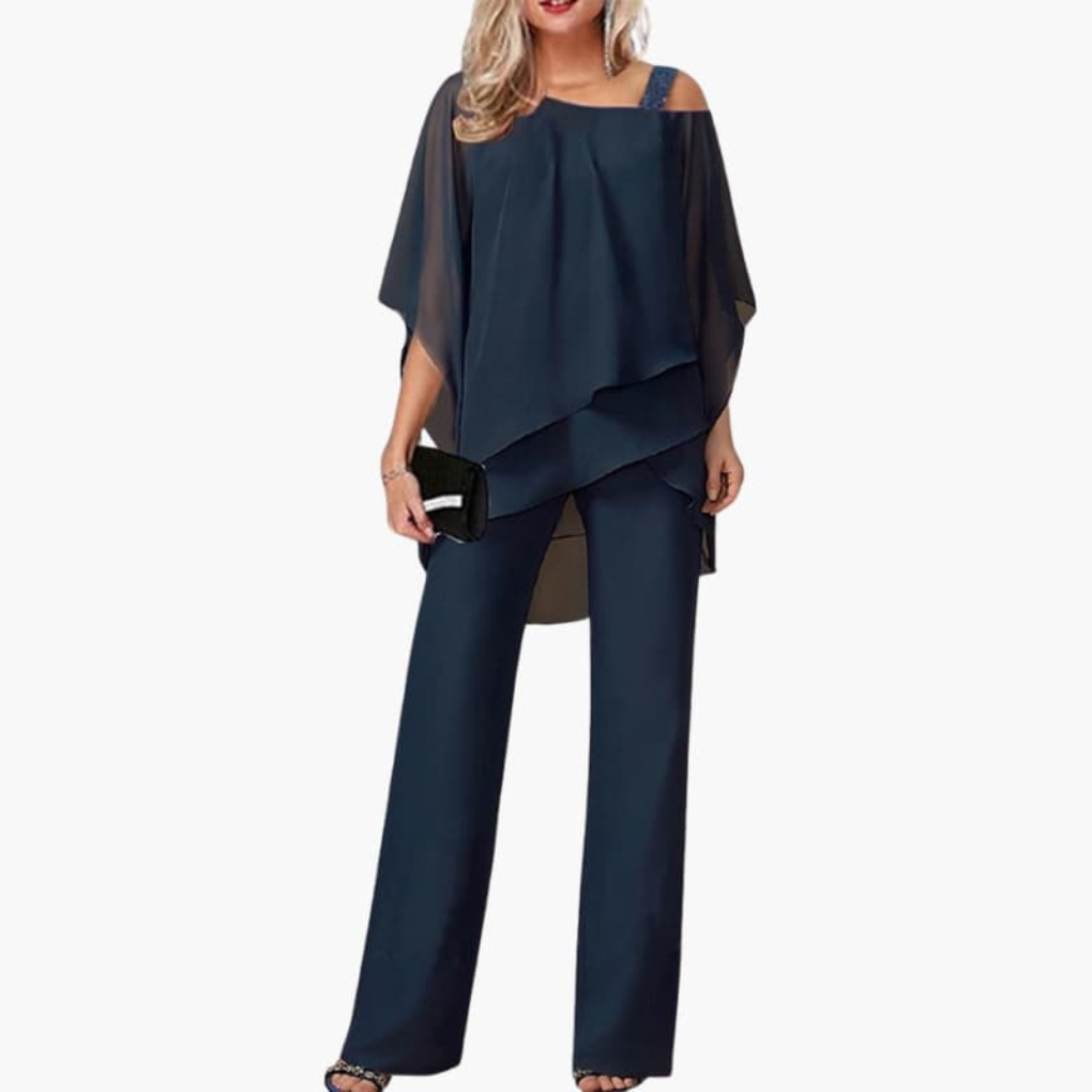 Dames Jumpsuit met Koude Schouder en Wijde Broekspijpen