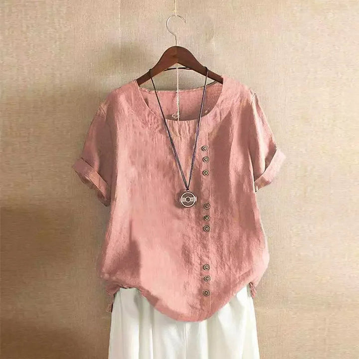 Elegante katoenmixen Dames Blouse met Korte Mouwen en Knoop details