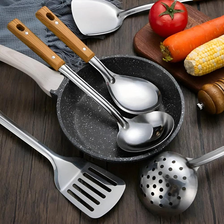 Premium Houten Handgreep Keukengerei Set (5-delig)