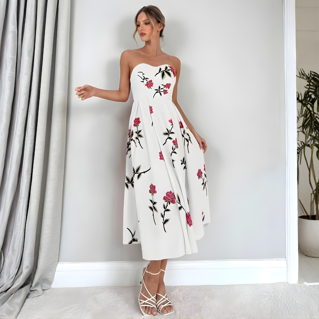 Dames A-lijn mouwloze bloemenjurk