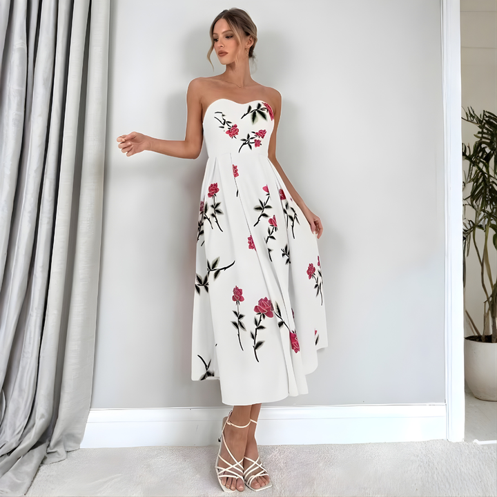 Dames A-lijn mouwloze bloemenjurk