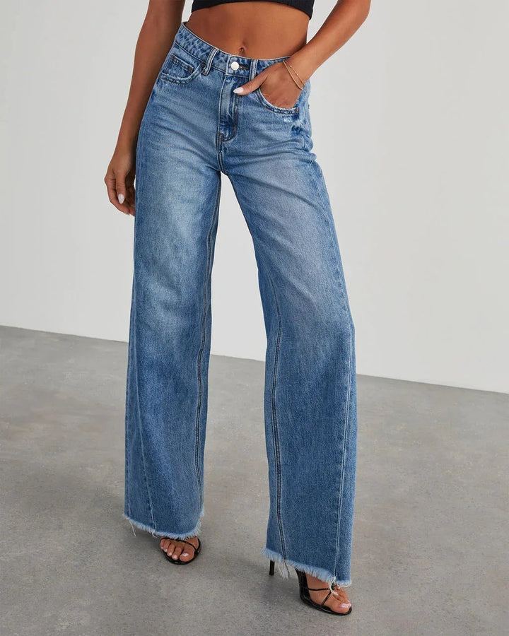 Loose Fit Jeans met Rafelzoom
