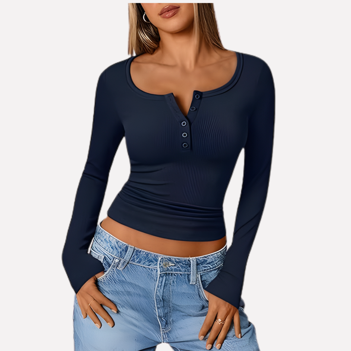 Vrouwen Lange Mouwen Henley Top
